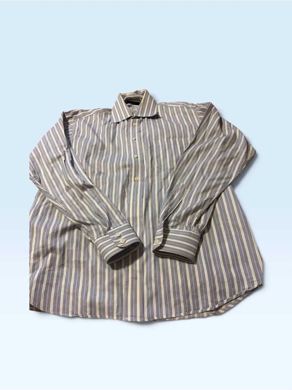 Burberry London Men's Blue and White Stripe Dress Shirt